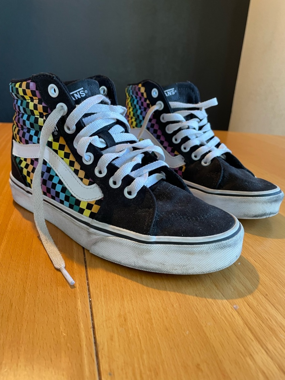 Vans High-Top Sneakers in Black with Multicolor Checkerboard
